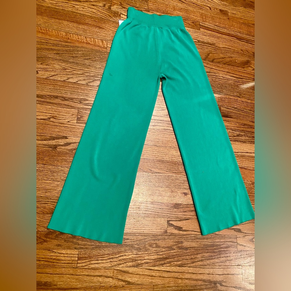 RIVR Green High Waisted Wide Leg Pants Stretch Knit Pull On Size S - Picture 2 of 13